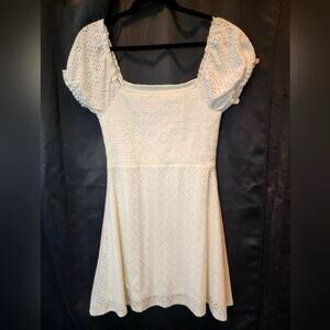 Altard State White Dainty Dress Eyelet Smocked Mini short Dress Women's Size M